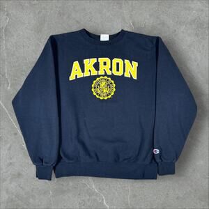 University Of Akron Size Medium Champion Eco Fleece Patch Crewneck Sweatshirt